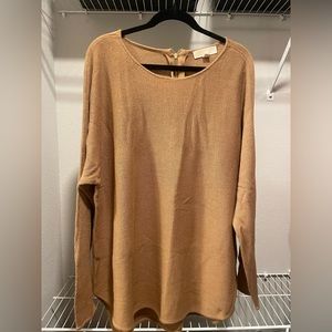 tan michael kors sweater with gold zip up back detail